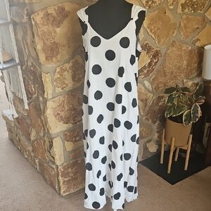 Pomander Place White and Black Polka Dot Sleeveless V-Neck Sundress Sz‎ L